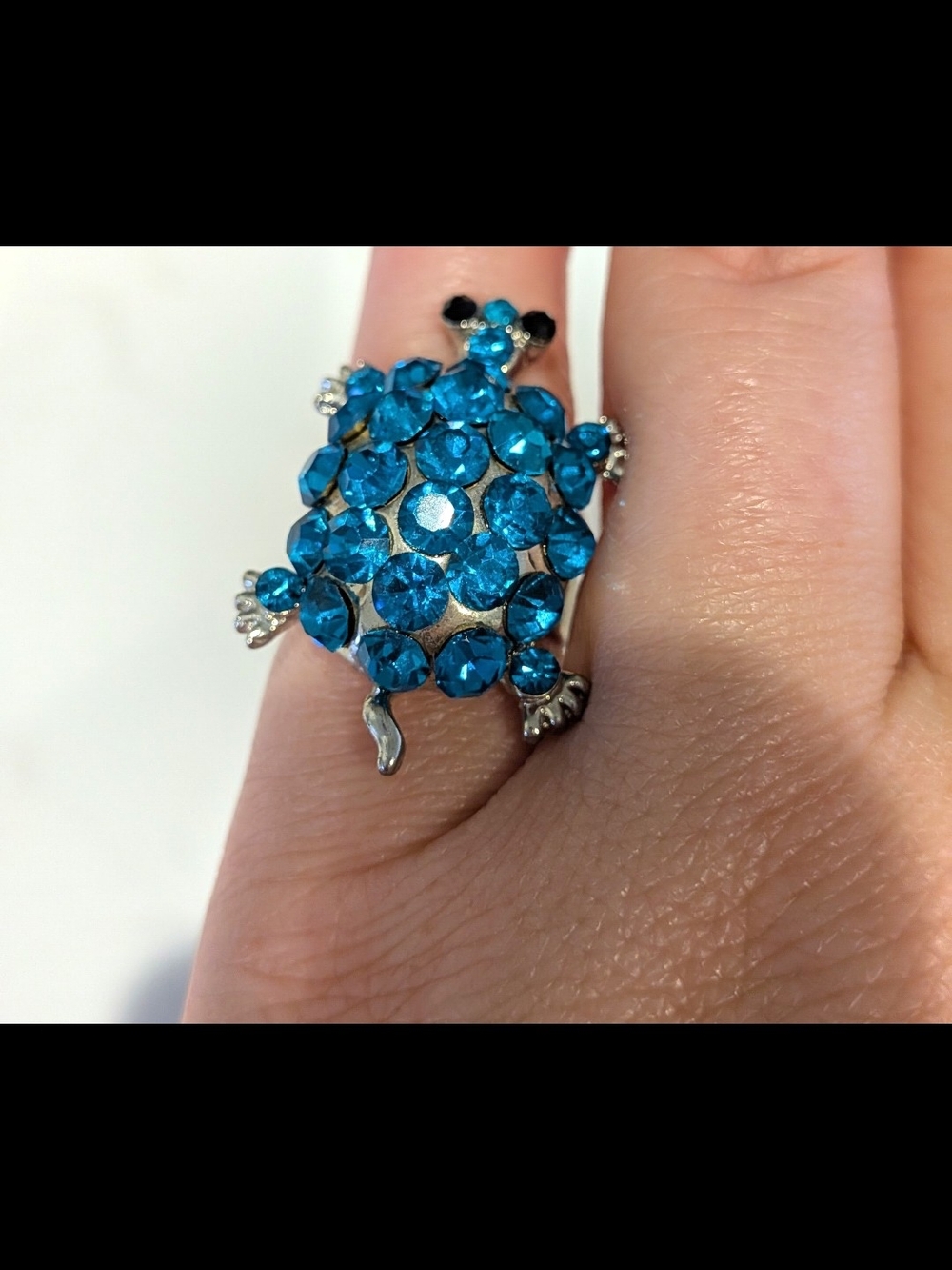 Blue Crystal Turtle Ring - Women's Jewelry - Picture 2 of 7